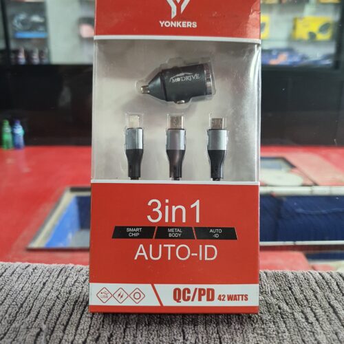 YONKERS 3-in-1 Auto-ID Car Charger – 42W QC/PD Fast Charging